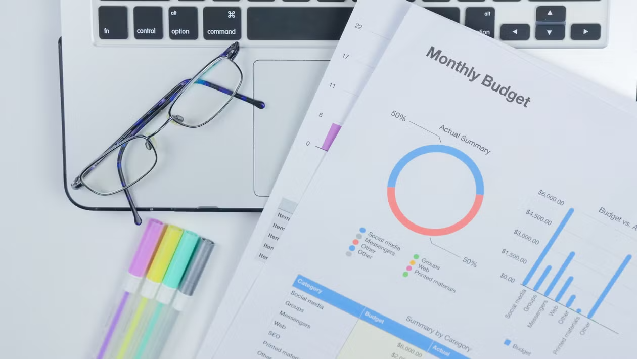 Corporate event budget planning with calculator and venue options